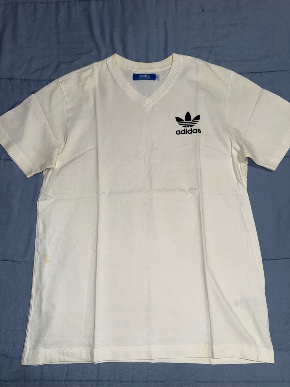 adidas White V-Neck Trefoil Logo Short Sleeve Tee